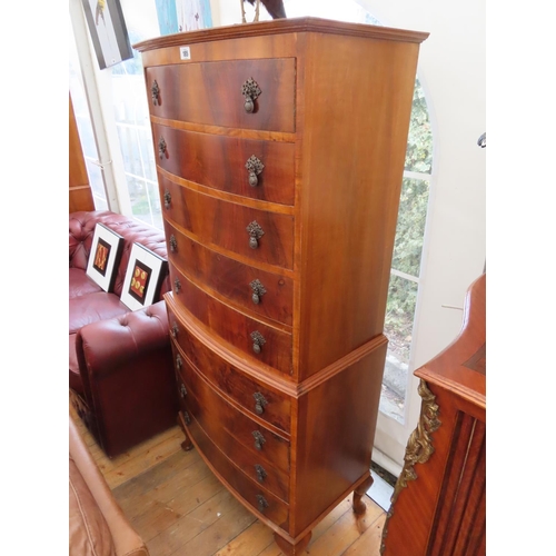 185 - Antique Tallboy Chest Walnut on Turned Supports Bowfront Form 66 Inches Tall with Five Drawers over ... 