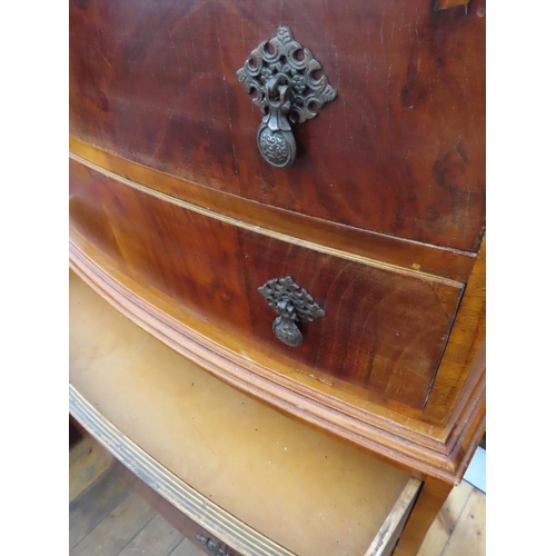 185 - Antique Tallboy Chest Walnut on Turned Supports Bowfront Form 66 Inches Tall with Five Drawers over ... 