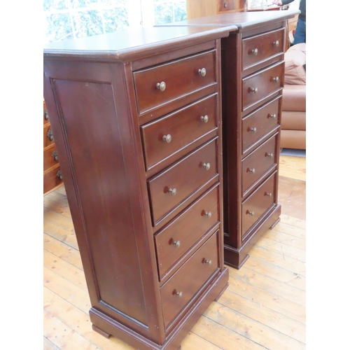 189 - Pair of Mahogany Five Drawer Tall Chests Attractive Form Each 25 Inches Wide x 50 Inches Tall