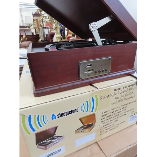 193 - Retro Style Steepaltone Record Player and Radio as New with Box