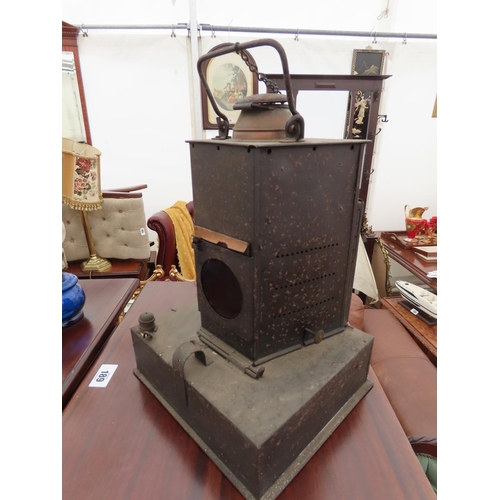 200 - Large Antique Metal Framed Paraffin Lamp for Signalling with Clear Glass to Front and Red to Rear 18... 