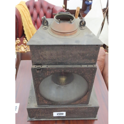 200 - Large Antique Metal Framed Paraffin Lamp for Signalling with Clear Glass to Front and Red to Rear 18... 