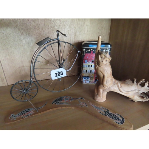 205 - Collection of Ornaments to Include Penny Farthing Bicycle, etc. Boomerang etc.