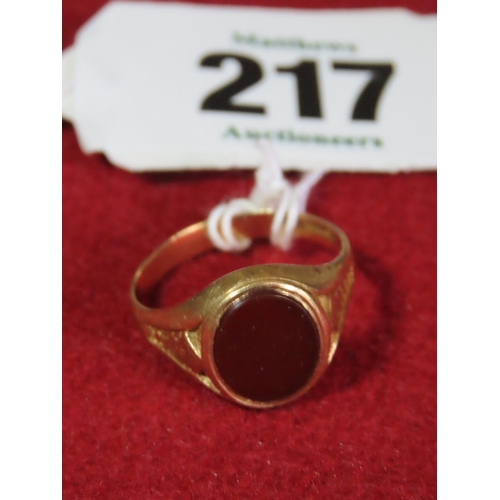 217 - Vintage Gents 9ct Gold Ring with Red Stone