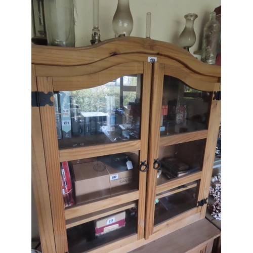 226 - Pine Cabinet Twin Glazed Doors Cupboard and Drawers to Base 76 Inches Tall x 39 Inches Wide x 20 Inc... 