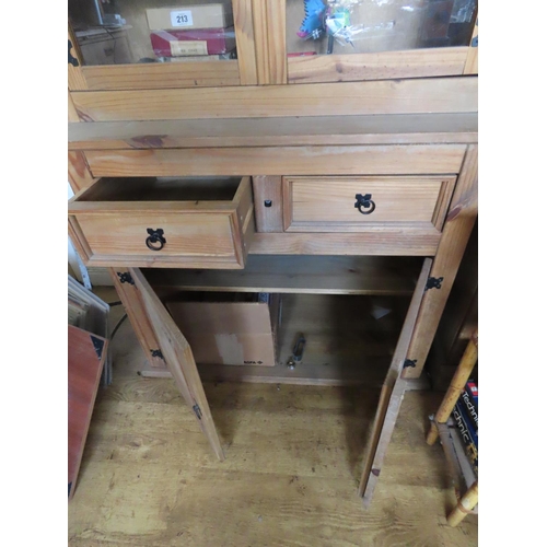 226 - Pine Cabinet Twin Glazed Doors Cupboard and Drawers to Base 76 Inches Tall x 39 Inches Wide x 20 Inc... 