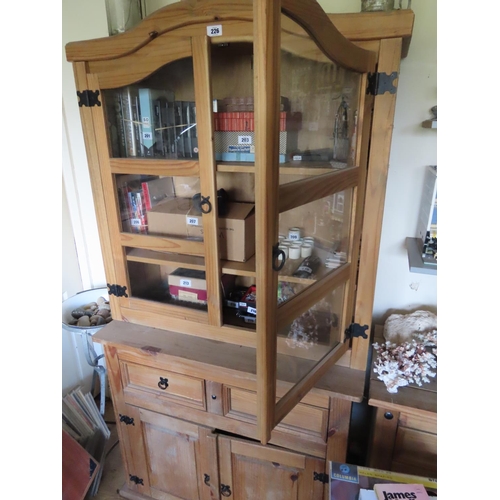 226 - Pine Cabinet Twin Glazed Doors Cupboard and Drawers to Base 76 Inches Tall x 39 Inches Wide x 20 Inc... 