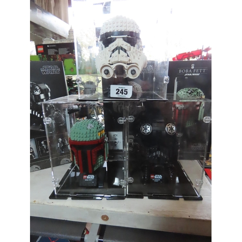 245 - Lego Star Wars Boba Fett, Stormtrooper and Tie Fighter Pilot Figures in Custom Perspex Display Cases... 