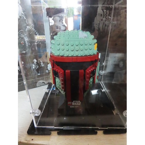 245 - Lego Star Wars Boba Fett, Stormtrooper and Tie Fighter Pilot Figures in Custom Perspex Display Cases... 