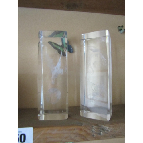 250 - Pair of Interesting Crystal Pillars with Internal etched Glass Decoration Attractive Form Each Appro... 