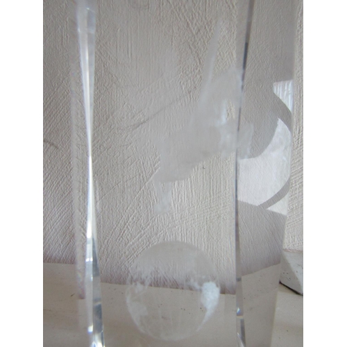 250 - Pair of Interesting Crystal Pillars with Internal etched Glass Decoration Attractive Form Each Appro... 