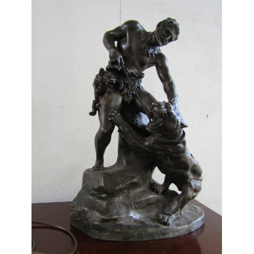 261 - Antique School Sculpture 'Putting Lion to the Sword' Approximately 22 Inches High