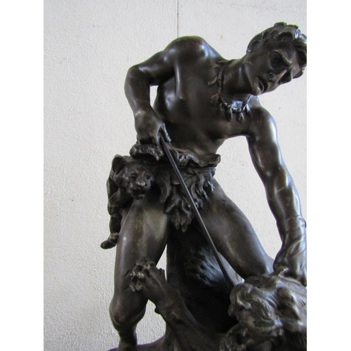 261 - Antique School Sculpture 'Putting Lion to the Sword' Approximately 22 Inches High