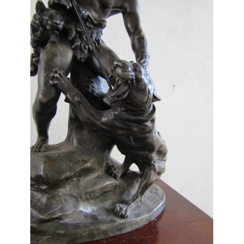 261 - Antique School Sculpture 'Putting Lion to the Sword' Approximately 22 Inches High