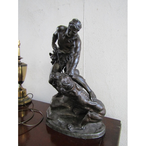 261 - Antique School Sculpture 'Putting Lion to the Sword' Approximately 22 Inches High