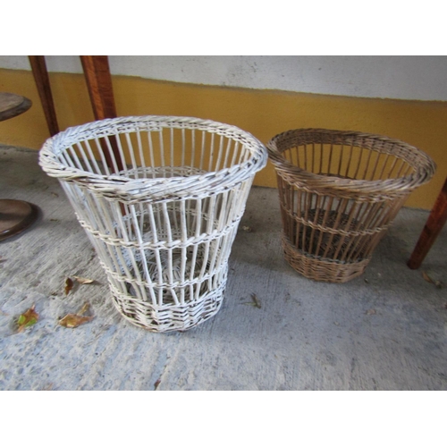 264 - Two Old Wicker Work Office Waste Paper Baskets Tallest Approximately 18 Inches High