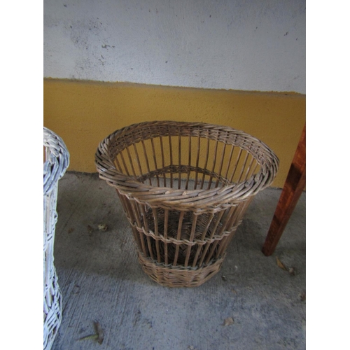 264 - Two Old Wicker Work Office Waste Paper Baskets Tallest Approximately 18 Inches High