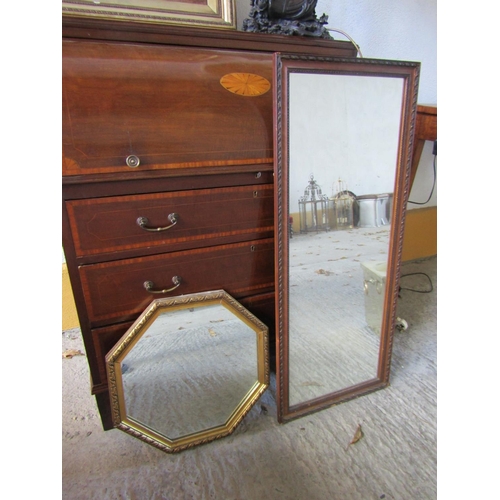 267 - Rectangular Form Wall Mirror with Gilded Octagonal Form Mirror Two in Lot Tallest Approximately 38 I... 