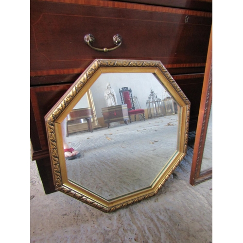 267 - Rectangular Form Wall Mirror with Gilded Octagonal Form Mirror Two in Lot Tallest Approximately 38 I... 