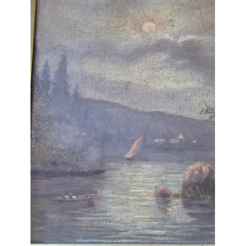 268 - Victorian School River Scene with Windmill Beyond Oil on Canvas Approximately 16 Inches High x 22 In... 