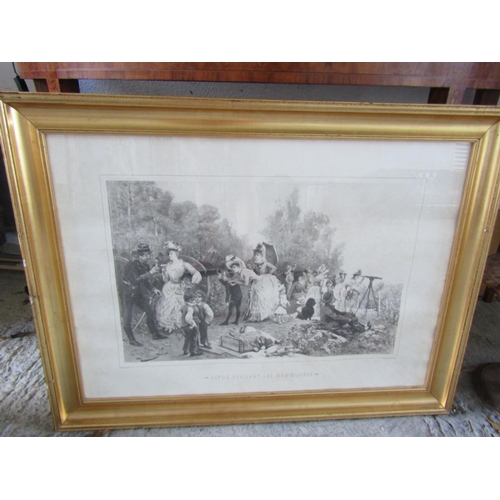 269 - French School Antique Engraving Elegant Picnic Party Approximately 20 Inches High x 26 Inches Wide C... 