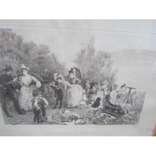 269 - French School Antique Engraving Elegant Picnic Party Approximately 20 Inches High x 26 Inches Wide C... 