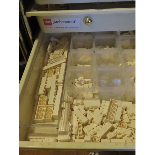 301 - Set of Ten Filing Drawers Chrome Framed Containing Lego Architecture Pieces and Other Pieces of Quan... 