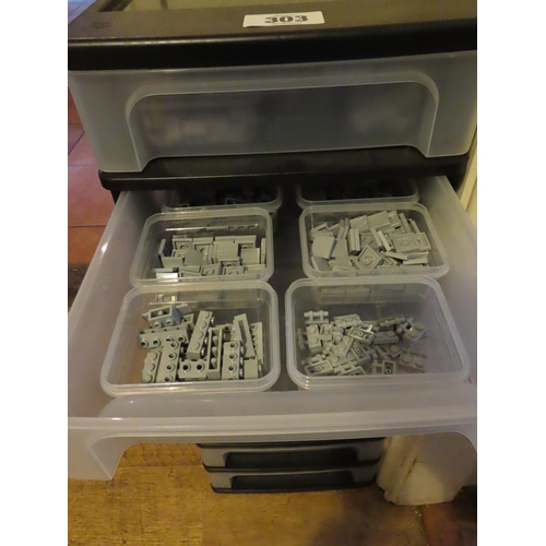 303 - Set of Eight Plastic Filing Drawers Containing a Quantity of Lego Pieces 26 Inches Tall