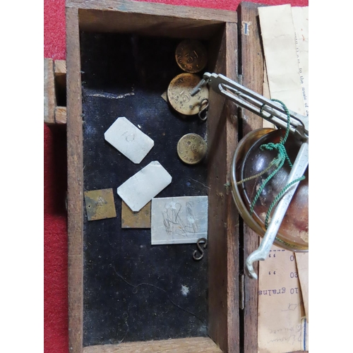 328 - Antique Set of Balance Scales in Original Box Containing Some Coin Weights