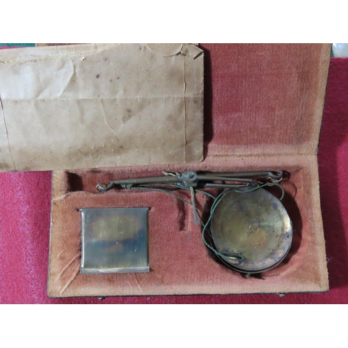 330 - Antique Set of Coin Scales in Original Fitted Box Containing Coin Weights 7 Inches x 3 Inches