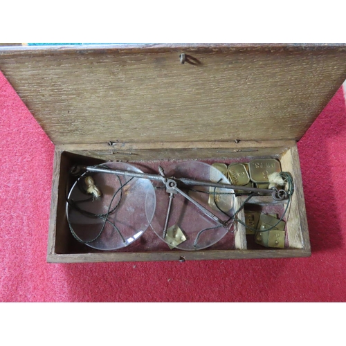 331 - Antique Set of Coin Scales in Original Fitted Box Containing Coin Weights 7 Inches x 3.5 Inches