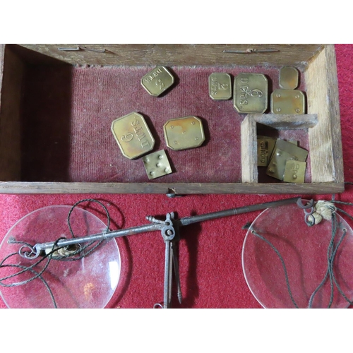 331 - Antique Set of Coin Scales in Original Fitted Box Containing Coin Weights 7 Inches x 3.5 Inches