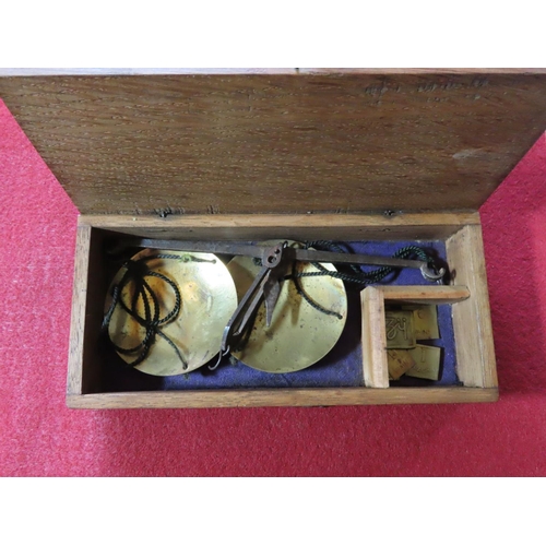 332 - Antique Coin Scales in Original Fitted Box Containing Coin Weights 7 Inches x 3.5 Inches