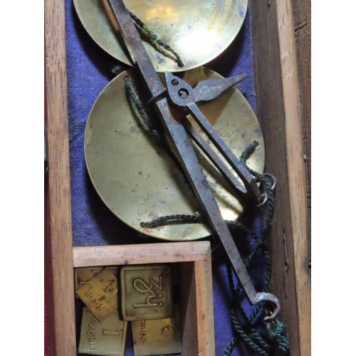 332 - Antique Coin Scales in Original Fitted Box Containing Coin Weights 7 Inches x 3.5 Inches