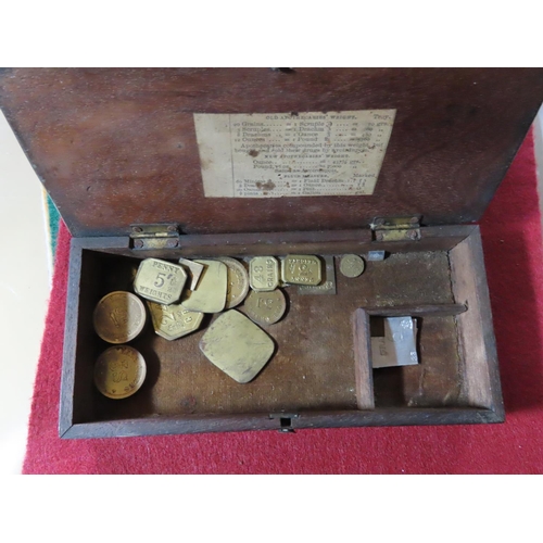 336 - Pair of Antique Balance Scales Marked W and T Avery Contained in Original Box with Quantity of Coin ... 