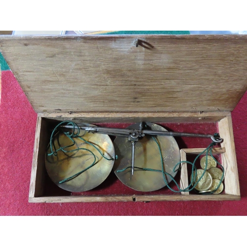 340 - Antique Balance Scales Contained in Original Fitted Box with Some Coin Weights