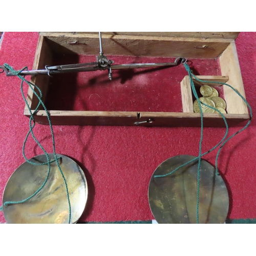 340 - Antique Balance Scales Contained in Original Fitted Box with Some Coin Weights