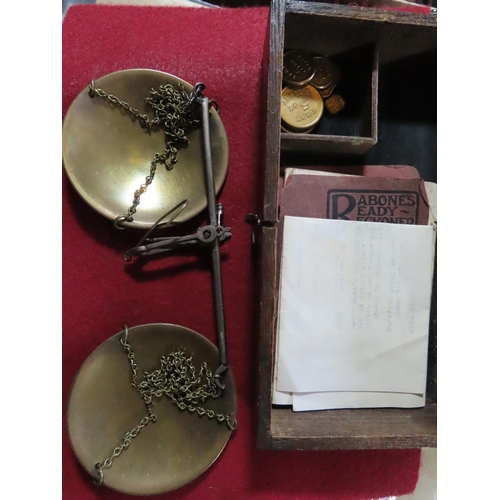 341 - Set of Antique Balance Scales Contained in Original Fitted Box with Quantity of Coin Weights 9 Inche... 