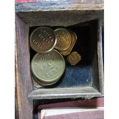 341 - Set of Antique Balance Scales Contained in Original Fitted Box with Quantity of Coin Weights 9 Inche... 