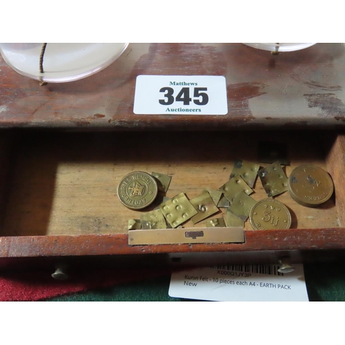 345 - Set of Balance Scales on Original Drawer Base Containing Some Coin Weights