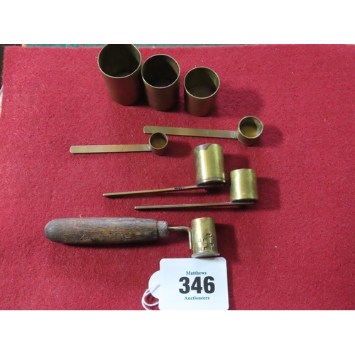 346 - Quantity of Brass Shot or Powder Measures Including One Adjustable Example