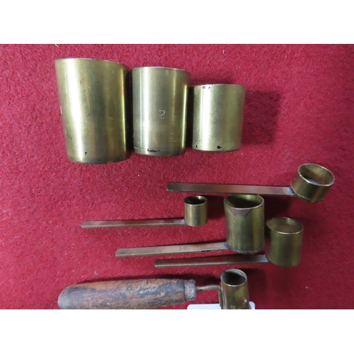 346 - Quantity of Brass Shot or Powder Measures Including One Adjustable Example