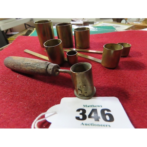 346 - Quantity of Brass Shot or Powder Measures Including One Adjustable Example