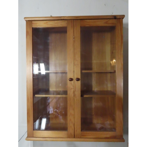 348 - Glass Fronted Pine Wall Cabinet Approximately 24 Inches x 19 Inches x 6 Inches Deep with Two Shelves... 