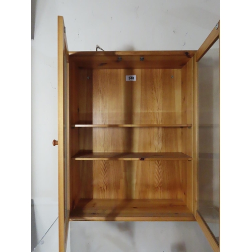 348 - Glass Fronted Pine Wall Cabinet Approximately 24 Inches x 19 Inches x 6 Inches Deep with Two Shelves... 