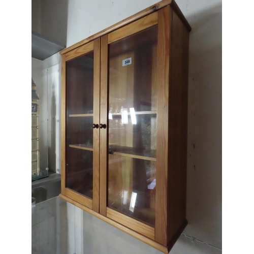 348 - Glass Fronted Pine Wall Cabinet Approximately 24 Inches x 19 Inches x 6 Inches Deep with Two Shelves... 