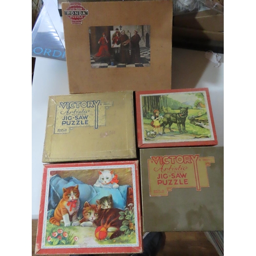 349 - Collection of Five Vintage Children's Puzzles and Block Puzzles in Original Boxes