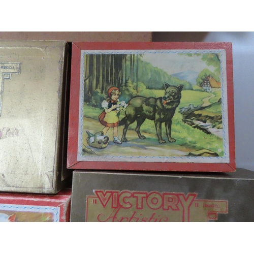 349 - Collection of Five Vintage Children's Puzzles and Block Puzzles in Original Boxes