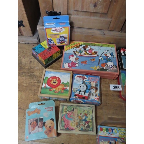 358 - Collection of Children's Block Puzzles Including Disney etc. Contained in Box