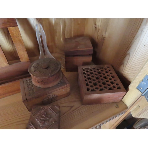 391 - Oak Book Stand Together with Small Collection of Five Wooden Boxes